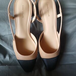 Ann Taylor Elegant Black and Cream Slingback Heels